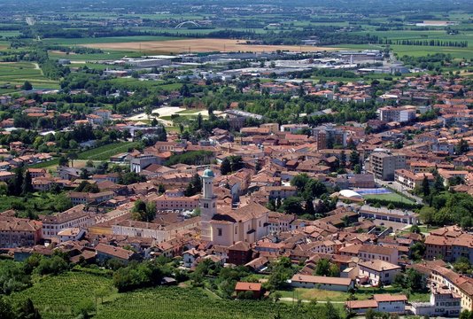 Aerial view of Cormons, italian village on slovenian border. It is known for its excellent friulian wine