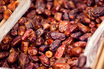 Bag full of dry dates. Traditional arab food