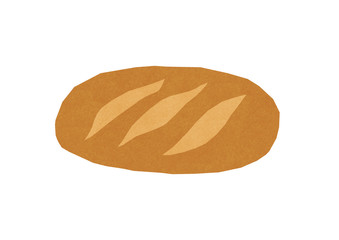 Textured loaf of bread paper cutout stylization. Hand drawn bread illustration on the white background. Naive cafe card