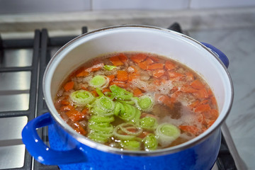 onion soup cooked in a pan in the kitchen
