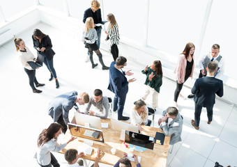 top view. business team operates in a modern office