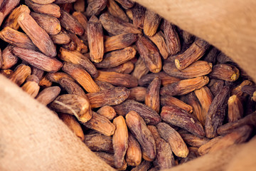 Bag full of dry dates. Traditional arab food