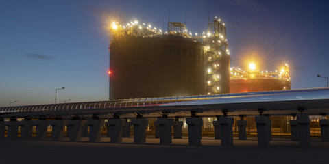 Gas pipelines and gas tanks at the LNG terminal