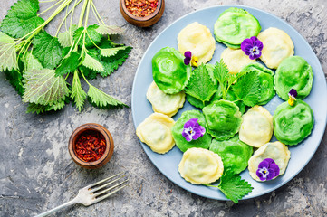 Homemade ravioli with herbs