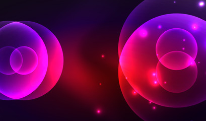 Glowing neon shiny transparent abstract geometric shapes with light effects. Techno futuristic vector abstract background For Wallpaper, Banner, Background, Card, Book Illustration, landing page