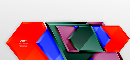 Metal glossy shiny geometric shapes with 3d effect composition. Techno futuristic vector abstract background For Wallpaper, Banner, Background, Card, Book Illustration, landing page