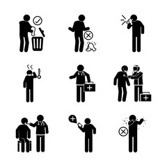 coronavirus covid 19, health pictogram, prevention, symptoms, medical icons set , silhouette style icon