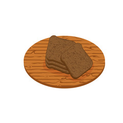 Rye bread toast on wooden kitchen board, isolated on white background. Vector flat illustration.