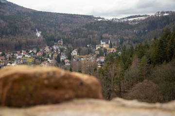 The view from the beautiful old castle Oybimn into the valley to Hain or Olbersdorf