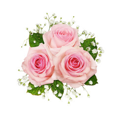 Pink rose flowers and gypsophila in a floral arrangement