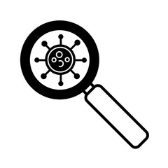 magnifying glass with covid19 particle health pictogram silhouette style