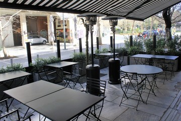 Athens, Greece, March 14 2020 - Closed restaurant during the Coronavirus pandemic.	