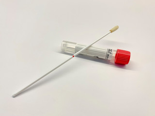 diagnosis kit with blood sample tube or swab used in coronavirus or covid-19 pandemic