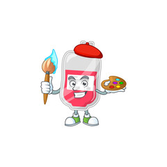 Artistic Artist of bag of blood cartoon character painting with a brush