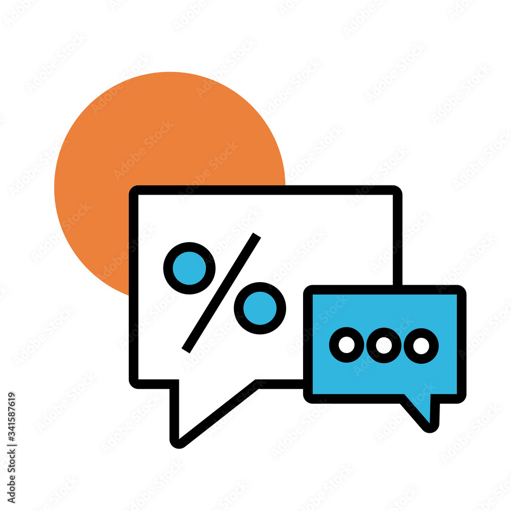 Poster speech bubble with percent symbol line and fill style icon