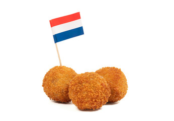 Dutch traditional snack bitterbal with a dutch flag