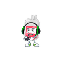 A cartoon design of bag of blood talented gamer play with headphone and controller