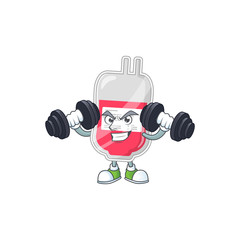 Fototapeta na wymiar Fitness exercise bag of blood cartoon character using barbells