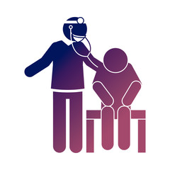 covid 19 coronavirus, professional doctor examining patient with stethoscope, health pictogram, gradient style icon