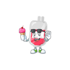 Cute bag of blood cartoon character enjoying an ice cream