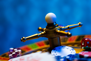 Casino set with Roulette, cards, dice and chips