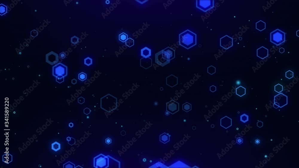 Fototapete Abstract blue Hexagon honeycomb digital technology background code number futuristic surface running