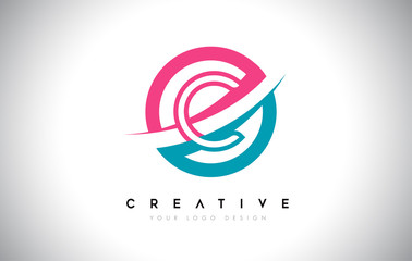 C Letter Design logo icon with circle and swoosh design Vector and blue pink color.