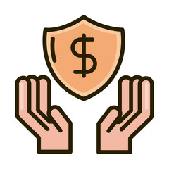 hands with shield protection money business financial investing line and fill icon