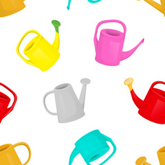 Colored watering cans. Seamless pattern. Vector illustration for backgrounds, print, fabric, paper. Isolated.