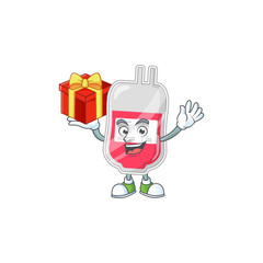 Charming bag of blood mascot design has a red box of gift