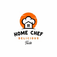 Vintage retro Home Chef logo design vector from creative combination of a house and a chef's hat,  good logo for catering, restaurant, home cooking, home industry etc.