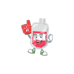Fototapeta premium Cartoon character concept of bag of blood holding red foam finger