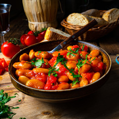 Rustic giant beans with fresh tomato sauce