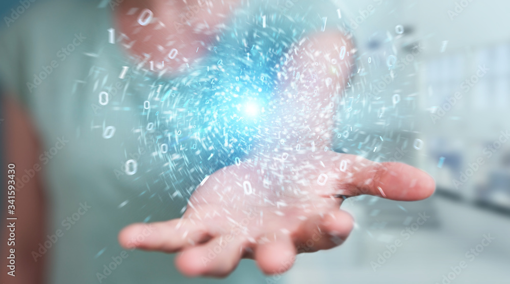 Poster woman creating new futuristic energy power source 3d rendering