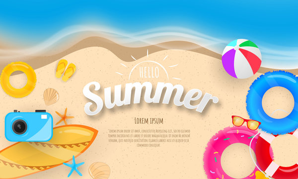 Spring Summer frame poster, swim ring greeting background. banner  vector illustration and design for poster card,