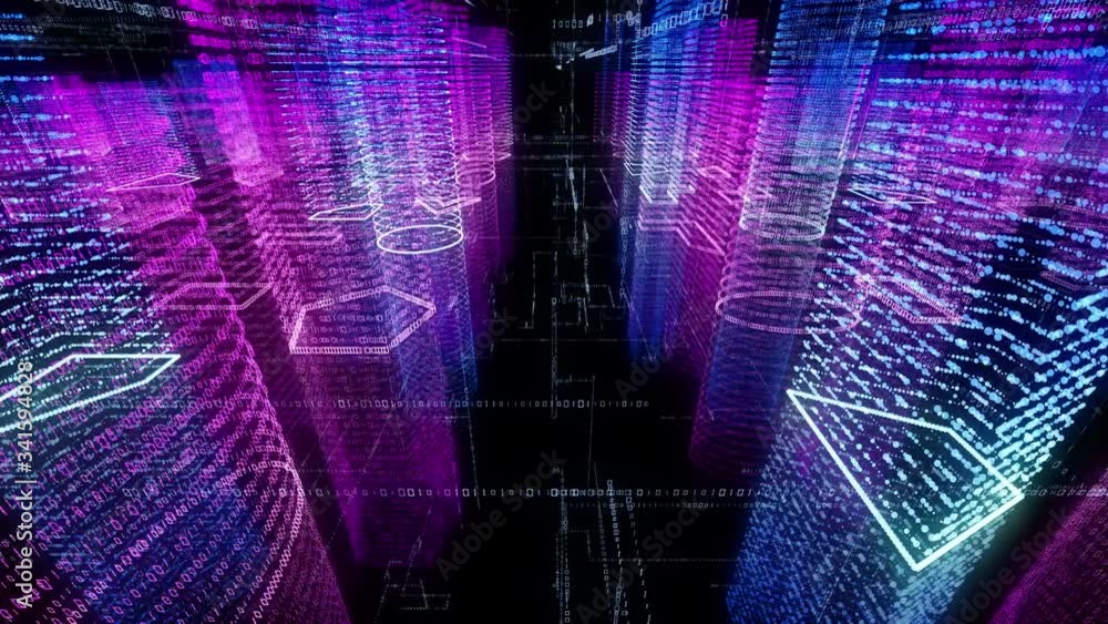 Poster abstract virtual city inside a computer system. hologram 3d big data digital city. digital buildings