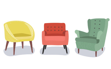 set of modern armchair. Fashionable furniture in scandinavian style interior concept. flat vector illustration. separate object isolated on white background.