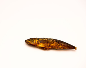 Freshly smoked fish isolated against a white background