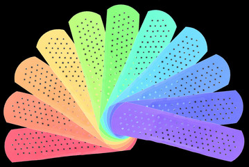 sparadrap perforé aux couleurs de l’arc-en-ciel, fond noir