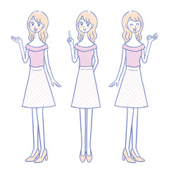 Cute female full body illustration set