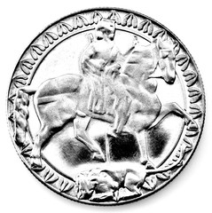 Anniversary coin of the Republic of Bulgaria isolated on white background in black and white