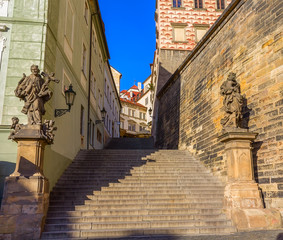 Prague, Czech Republic. Old street on a sunny day.