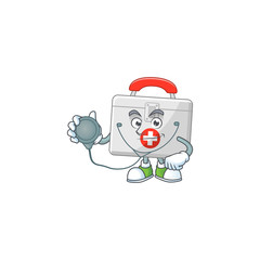 A dedicated Doctor first aid kit Cartoon character with stethoscope