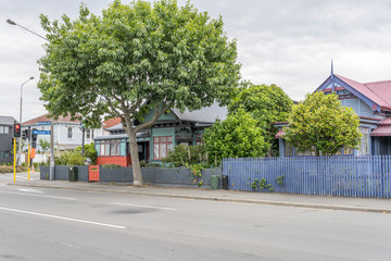 traditional picturesque houses on street of central neighborhood, Cristchurch, New Zealand