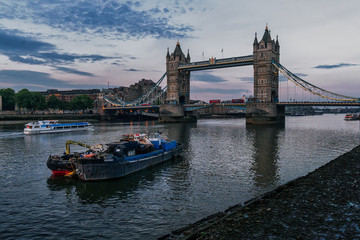 Fototapeta na wymiar Tower Bridge London at sunset, an old bridge over the river Thames, United Kingdom, Great Britain, England