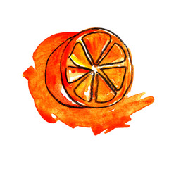 juicy bright round oranges in a section and slices with leaves