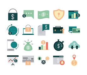 mobile banking, financial payment money bsuiness icons set flat style