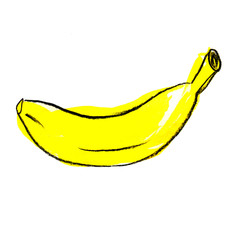 peeled yellow bright banana with pulp and slices in watercolor