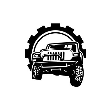 Silhouette Four Wheel Truck With Gear Fit For Service Company Illustration Design