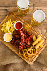 beer snack sausages and chips